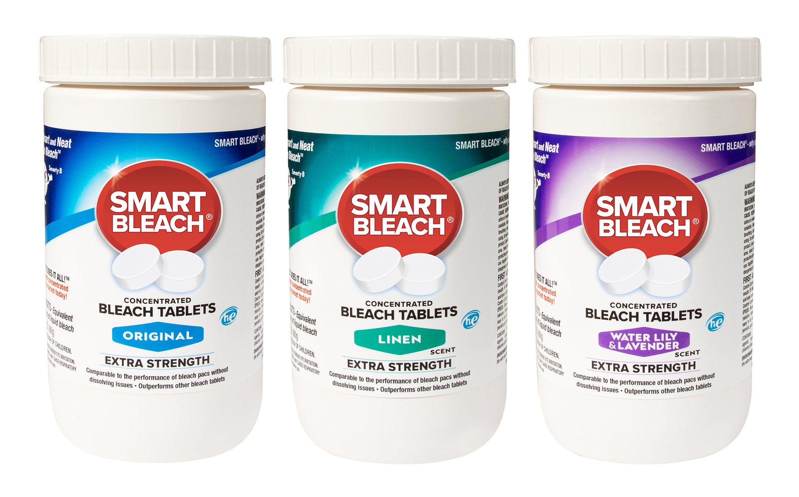 Smart Bleach Concentrated Bleach Tablets, 80 count canisters in Original and Linen scents